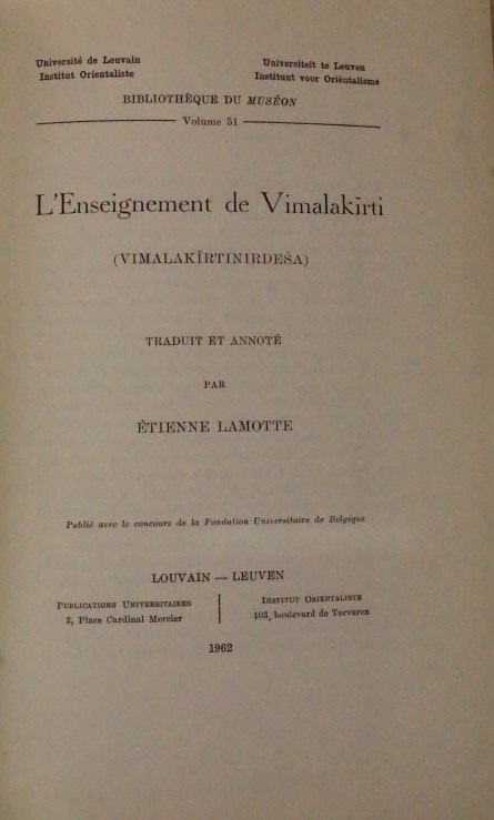 L`Enseignement de Vimalakirti ( VIMALAKIRTINIRDESA )