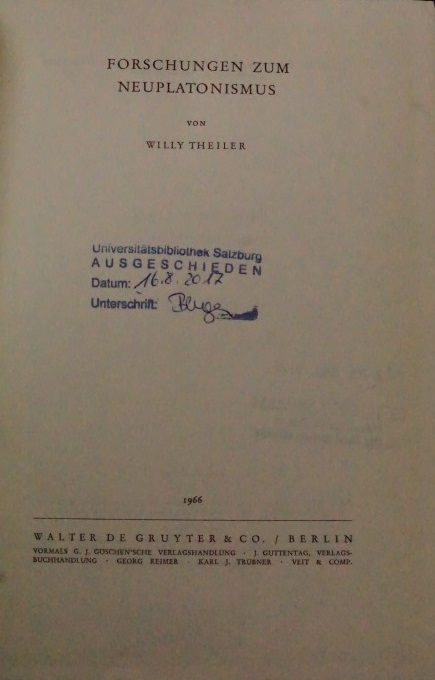 Forschungen Zum Neuplatonismus