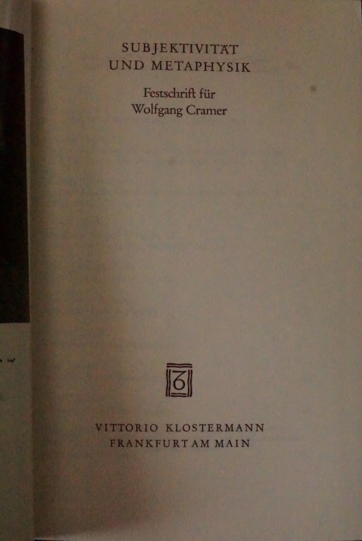 Subjektivität Und Metaphysik