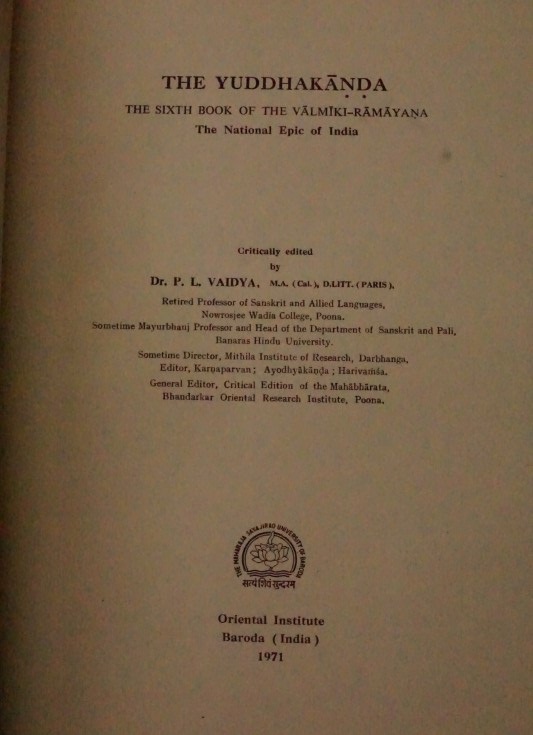 The Valmiki Ramayana - Vol 6 Yuddhakanda