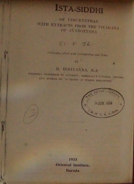 Ista-Siddhi of Vimuktatman