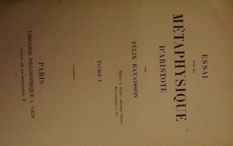 Essai sur la Metaphysique D`Aristote
