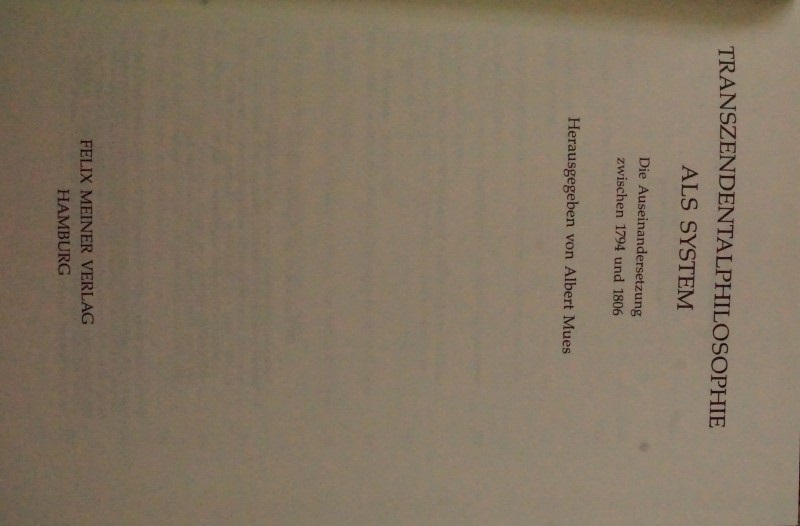 Tranzendentalphilosophie Als System