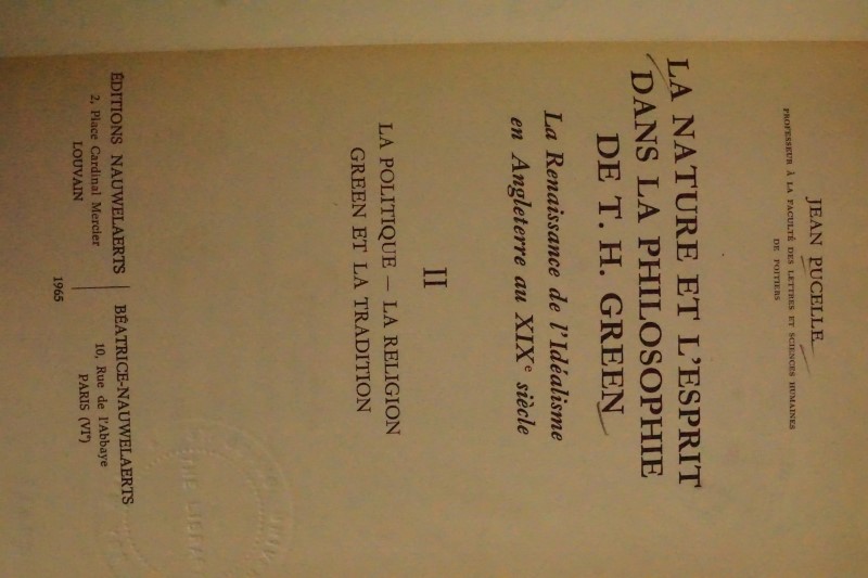 La Nature et L`esprit dans la Philosophie de T. H. Green