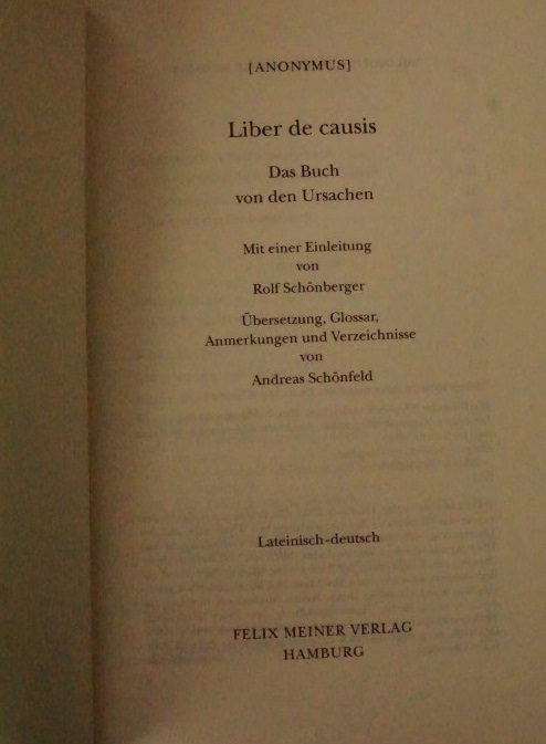 Liber de Causis - das Buch von den Ursachen