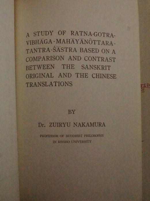 A study of Ratna-Gotra-Vibhaga-Mahayananottara-Tantra-Sastra