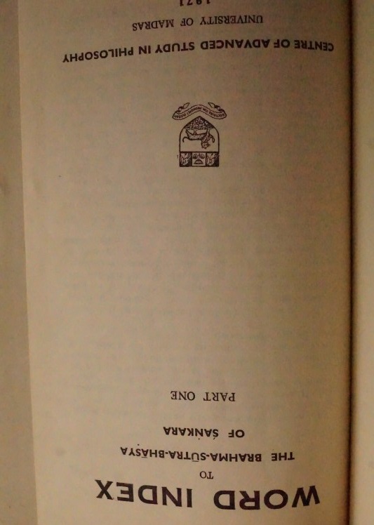 Word Index to The Brahma-Sutra-Bhasya of Sankara - Part one