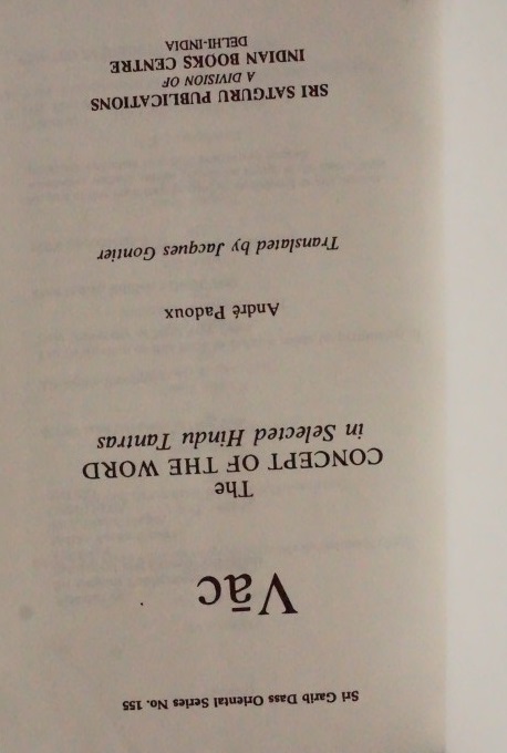 Vac - The Concept of the word in selected Hindu Tantras
