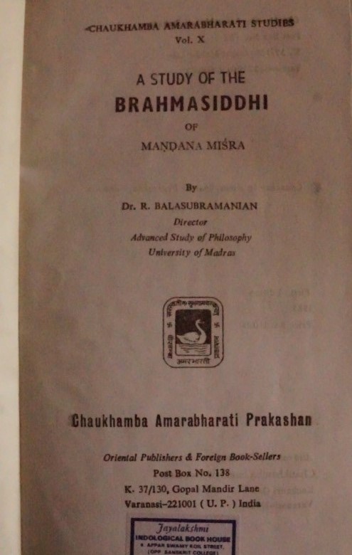 A Study of the Brahmasiddhi of Manand Misra