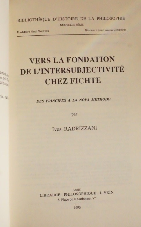 Vers La Fondation de L`Intersubjectivité Chez Fichte