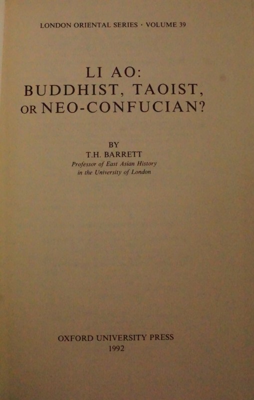 Li Ao - Buddhist, Taoist or Neo-Confucian ?