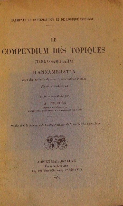 Le Compendium des Topiques (Tarka-Samgraha)