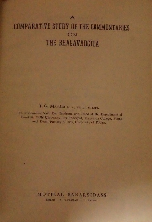 A Comparative study of the commentaries on the Bhagavadgita