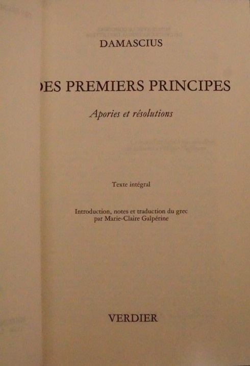 Des Premiers Principes 