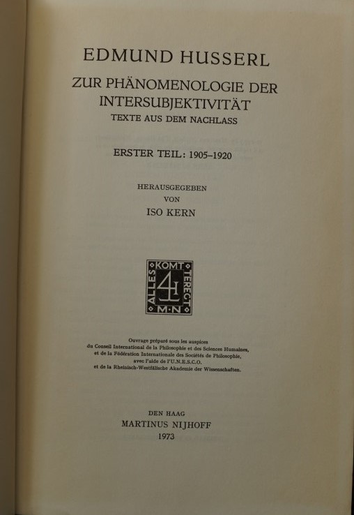 Zur Phänomenologie der Intersubjektivität - texte aus dem nachlass -Erster Teil; 1905-1920