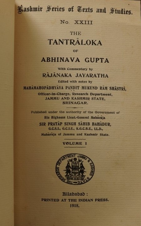 The Tantraloka of Abhinava Gupta