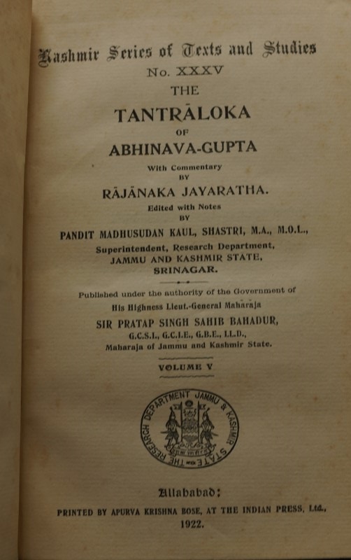 The Tantraloka of Abhinava Gupta