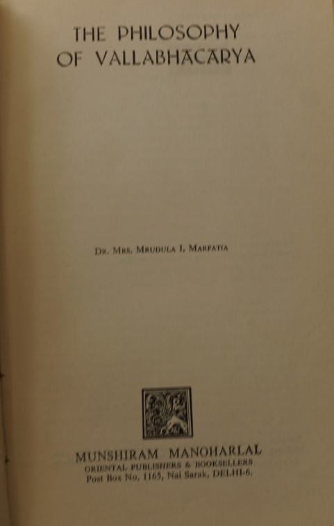 The Philosophy of Vallabhacarya
