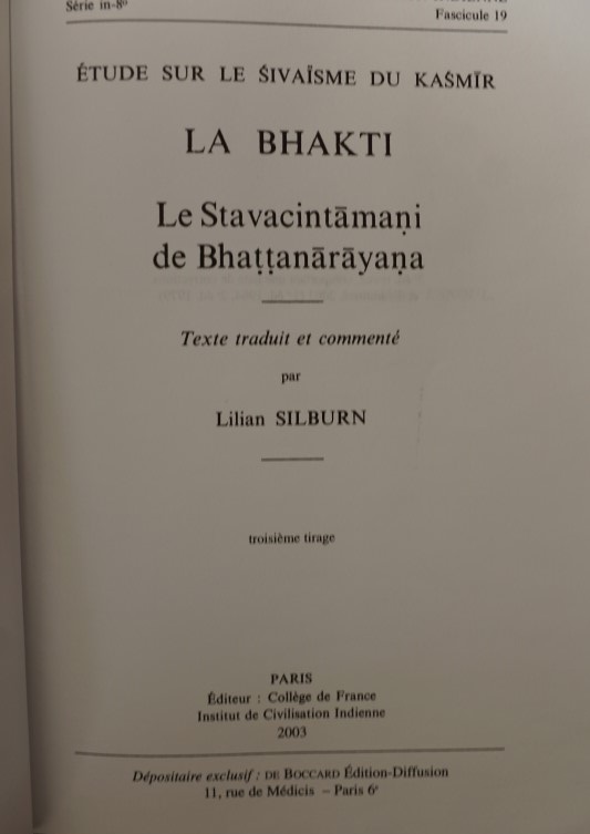 Étude sur le Sivaisme du Kasmir - La Bakti - Le Stavacintamani de Bhattanarayana