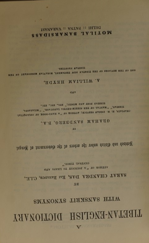 A Tibetan-Englisch Dictionary with Sanskrit Synonyms