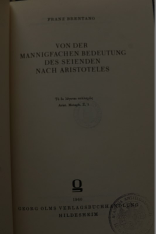 Von der Mannigfachen Bedeutung des Seienden Nach Aristoteles