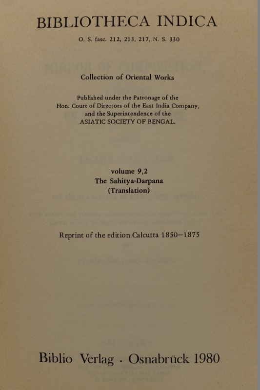 Bibliotheca Indica - Collection of Oriental Works - 2 books, Volume 9.1 and 9.2 The Sahitya-Darpana