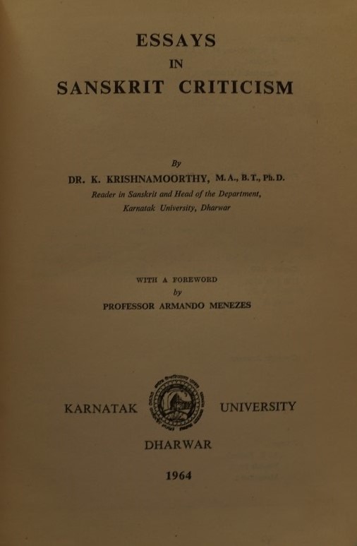 Essays in Sanskrit Criticism