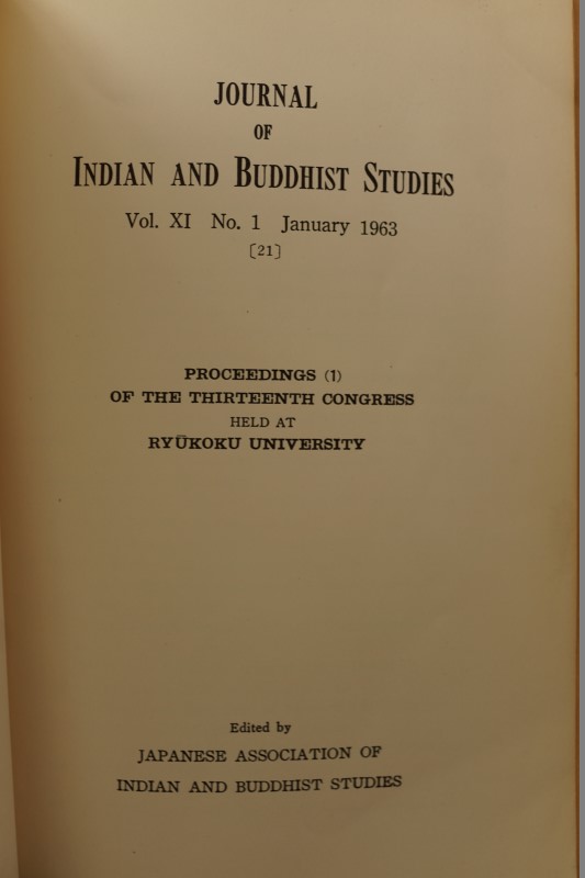 Journal of Indian and Buddhist Studies Vol. XI no.1 Jan. 1963