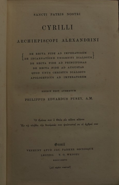 S. CIRILLI SANCTI PATRIS NOSTRI ARCHIEPISCOPI ALEXANDRINI