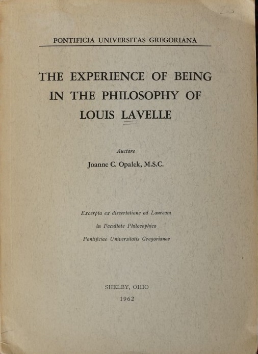The Experience of Being in the Philosophy of Louis Lavelle