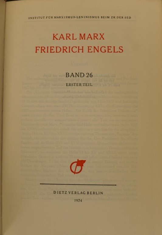 Werke Karl Marx - Friedrich Engels - Band 26 I, II and III