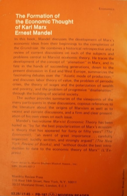 The Formation of the Economic Thought of Karl Marx
