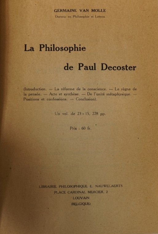 La Philosophie de Paul Decoster