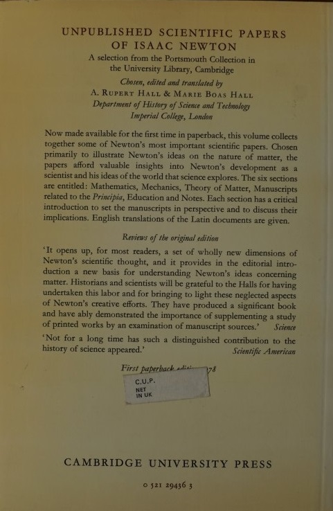 Unpublished Scientific Papers of Isaac Newton