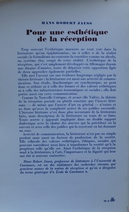 Pour une estétique de la réception