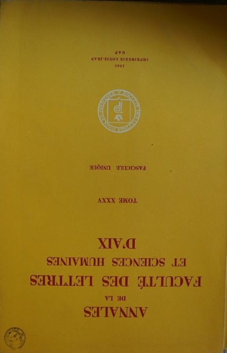 Annales de la Faculté des Lettres et Sciences Humaines D'Aix - Tome XXXV