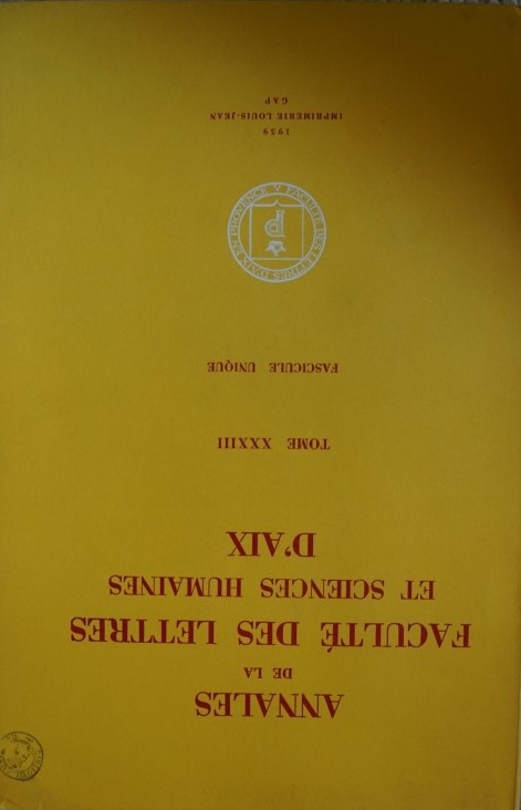 Annales de la Faculté des Lettres et Sciences Humaines D'Aix - Tome XXXIII