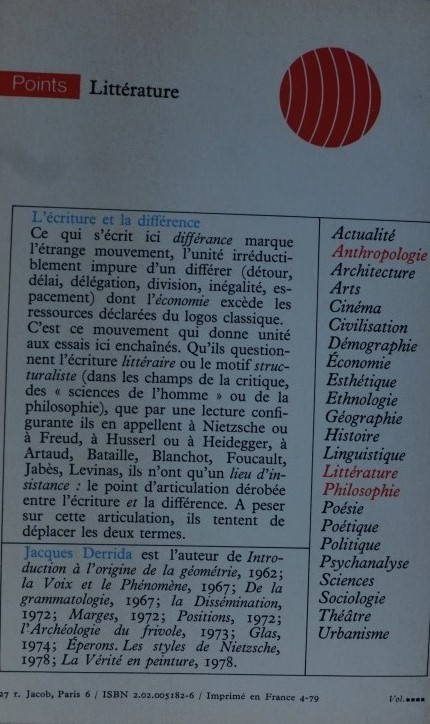 L`écriture et la Différence