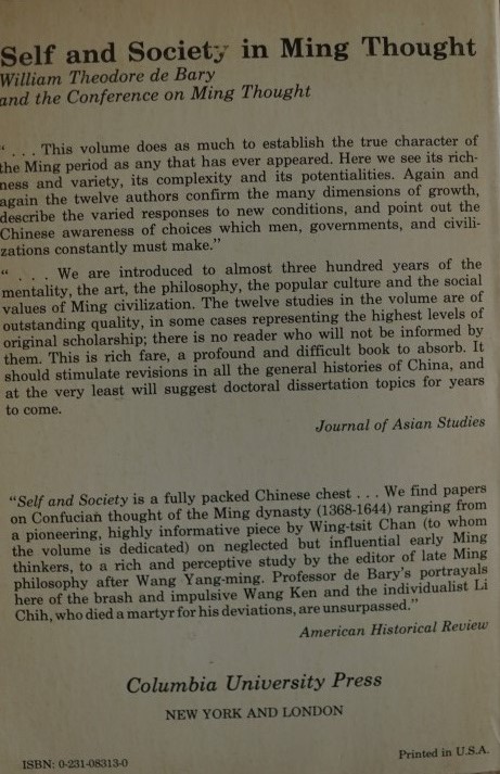 Self and Society in Ming Thought 