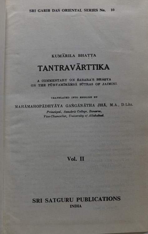 Tantravarttika - Tantra Varttika Vol. II