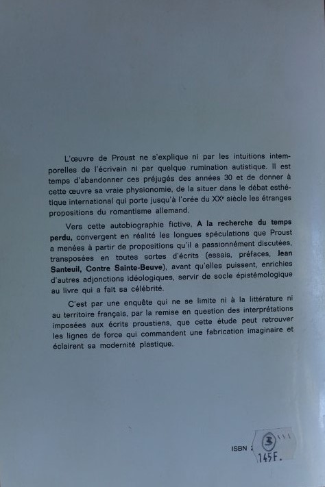 Marcel Proust Théories pour une Esthétique