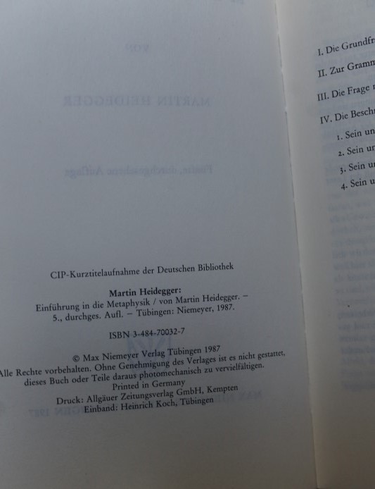 Einfuhrung in die Metaphysik von Martin Heidegger