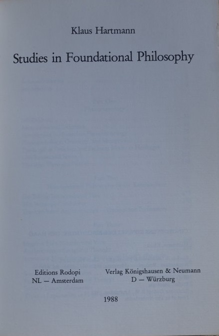 Studies in Foundational Philosophy