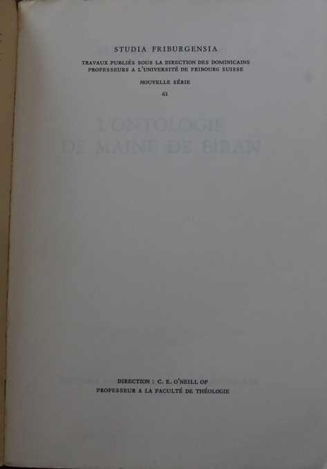 L`Ontologie De Maine De Biran
